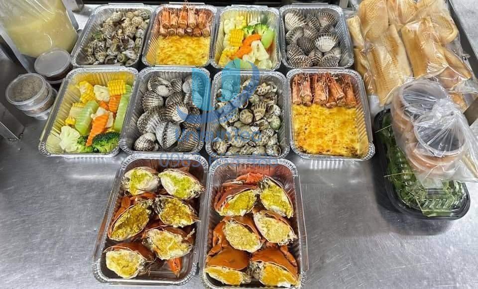 hộp nhôm dùng một lần đựng hải sản